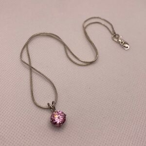 💛 Y2K 925 Large Pink CZ Solitaire Necklace